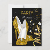 バースデーパーティー金ゴールドイエローシューズ 招待状 (正面)