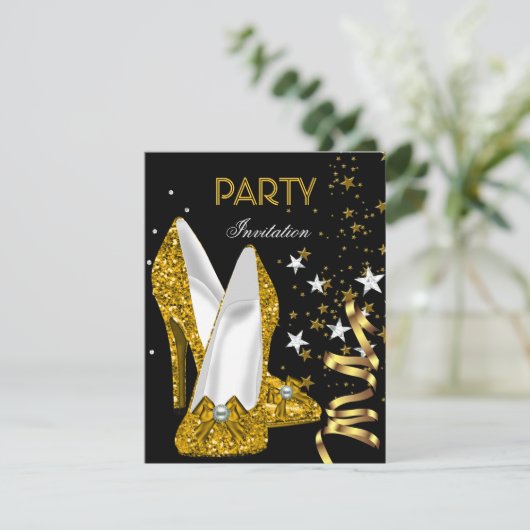 バースデーパーティー金ゴールドイエローシューズ 招待状 (スタンド正面)