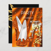 バースデーパーティー金ゴールドオレンジイエローシューズ 招待状 (正面/裏面)