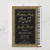 バースデーパーティー金ゴールドグリッターピアノ 招待状 (正面)