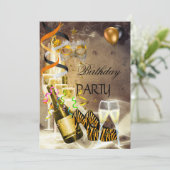バースデーパーティー金ゴールドシャンパンシューズマスク 招待状 (スタンド正面)