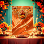 バースデーパーティー金ゴールドシルクオレンジジュエル 招待状