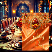 バースデーパーティー金ゴールドシルクオレンジジュエル 招待状