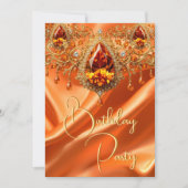 バースデーパーティー金ゴールドシルクオレンジジュエル 招待状 (正面)