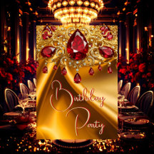 バースデーパーティー金ゴールドシルクルビーレッドジュエル