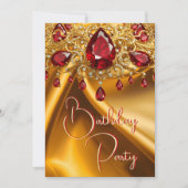 バースデーパーティー金ゴールドシルクルビーレッドジュエル 招待状 (正面)