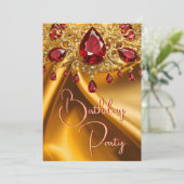 バースデーパーティー金ゴールドシルクルビーレッドジュエル 招待状 (スタンド正面)