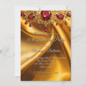 バースデーパーティー金ゴールドシルクルビーレッドジュエル 招待状 (裏面)