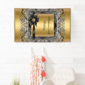 バースデーパーティー金ゴールドシルバーブラックボウ 横断幕 (インサイチュ)