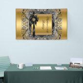 バースデーパーティー金ゴールドシルバーブラックボウ 横断幕 (トレードショー)