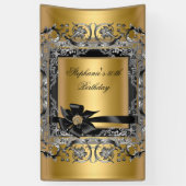 バースデーパーティー金ゴールドシルバーブラックボウ 横断幕 (縦)