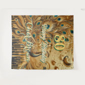 バースデーパーティー金ゴールドドリップ | グリッター孔雀 タペストリー (正面(横))