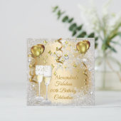 バースデーパーティー金ゴールドバルーンシャンパンスノーフレーク 招待状 (スタンド正面)