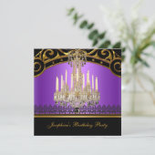 バースデーパーティー金ゴールドパープルブラックシャンデリア 招待状 (スタンド正面)