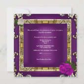 バースデーパーティー金ゴールドパープルプラムクリームバラ 招待状 (裏面)