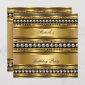 バースデーパーティー金ゴールドパールヒョウ 招待状 (正面/裏面)