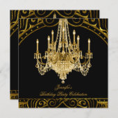 バースデーパーティー金ゴールドブラックシャンデリア 招待状 (正面/裏面)