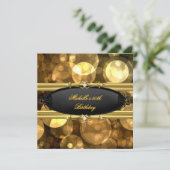 バースデーパーティー金ゴールドブラックダイヤモンド 招待状 (スタンド正面)