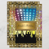 バースデーパーティー金ゴールドブラックディスコ任意の年齢 招待状 (正面/裏面)