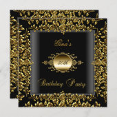 バースデーパーティー金ゴールドブラックフローラウィメンズ50th 招待状 (正面/裏面)