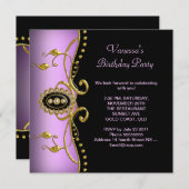 バースデーパーティー金ゴールドブラック薄紫ピンク 招待状 (正面/裏面)