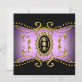 バースデーパーティー金ゴールドブラック薄紫ピンク 招待状 (裏面)