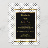 バースデーパーティー金ゴールドホワイトブラック水玉模様 招待状 (正面/裏面)