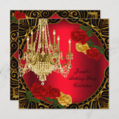 バースデーパーティー金ゴールドレッドイエローローズシャンデリア 招待状 (正面/裏面)