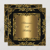バースデーパーティー金ゴールドレース50th金ゴールドオーバーレイブラック2 招待状 (正面/裏面)