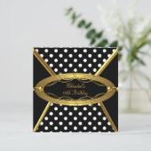 バースデーパーティー金ゴールド白黒水玉模様 招待状 (スタンド正面)