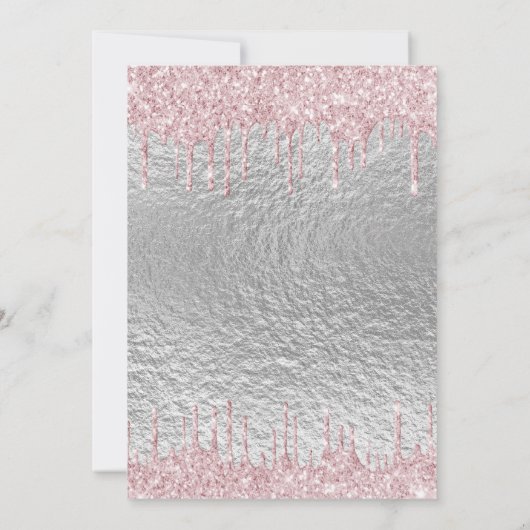 バースデーパーティー銀のグリッターは金属のピンクを乾燥 招待状 (裏面)