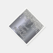 バースデーパーティー銀のグリッタードリップスネームバルーン スタンダードカクテルナプキン (角)