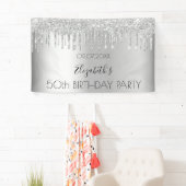 バースデーパーティー銀のグリッタードリップスパークルグラーム 横断幕 (インサイチュ)