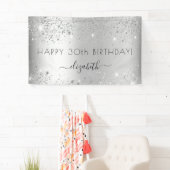 バースデーパーティー銀グリッターダストモノグラム 横断幕 (インサイチュ)