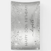 バースデーパーティー銀グリッターダストモノグラム 横断幕 (縦)