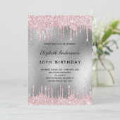 バースデーパーティー銀グリッタードリップピンク 招待状 (スタンド正面)