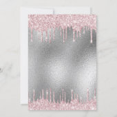バースデーパーティー銀グリッタードリップピンク 招待状 (裏面)