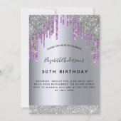 バースデーパーティー銀パープルグリッターの輝き 招待状 (正面)