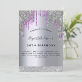 バースデーパーティー銀パープルグリッターの輝き 招待状 (スタンド正面)