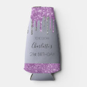バースデーパーティー銀紫のグリッター釉薬の輝き ボトルクーラー (正面)