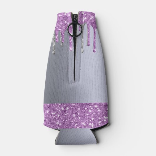 バースデーパーティー銀紫のグリッター釉薬の輝き ボトルクーラー (裏面)