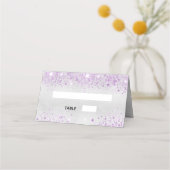バースデーパーティー銀紫グリッターダストメタル プレイスカード (正面)