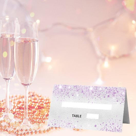 バースデーパーティー銀紫グリッターダストメタル プレイスカード