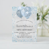 バースデーパーティー銀色のグリッターのダストバルーン 招待状 (スタンド正面)