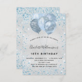 バースデーパーティー銀色のグリッターのダストバルーン 招待状 (正面/裏面)