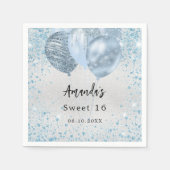 バースデーパーティー銀色のグリッターバルーン スタンダードカクテルナプキン (正面)