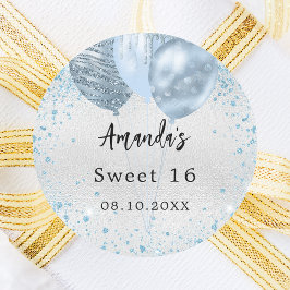 バースデーパーティー銀色のグリッターバルーン ラウンドシール