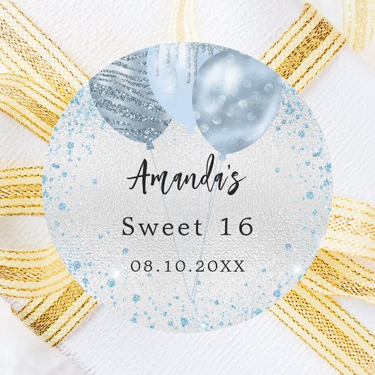 バースデーパーティー銀色のグリッターバルーン ラウンドシール