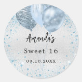 バースデーパーティー銀色のグリッターバルーン ラウンドシール (正面)