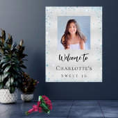 バースデーパーティー銀色のグリッター写真へようこそ ポスター